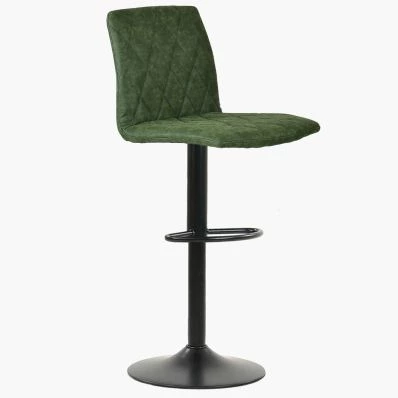 Ares Bar Stool Vintage Green Leather & Black Base