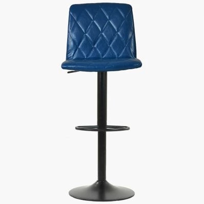 Ares Bar Stool Blue Leather & Black Base