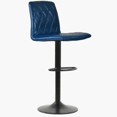 Ares Bar Stool Blue Leather & Black Base