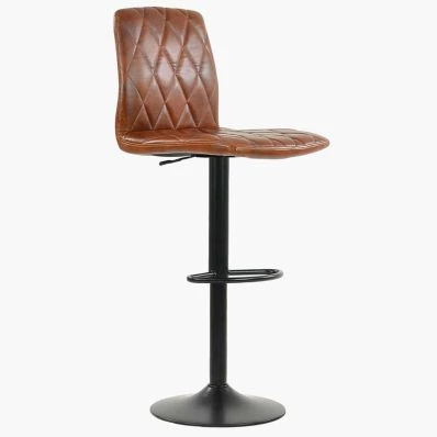 Ares Bar Stool Brown Leather & Black Base