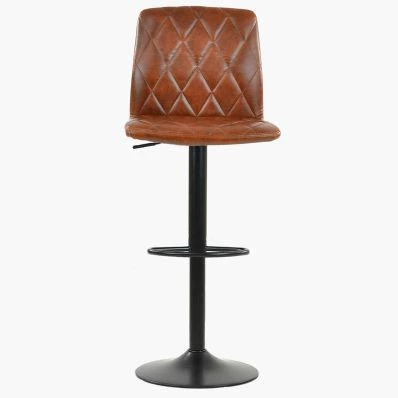 Ares Bar Stool Tan Brown Leather & Black Base