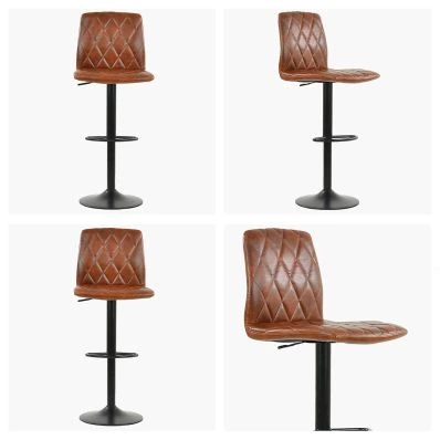 Ares Bar Stool Tan Brown Leather & Black Base