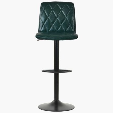 Ares Bar Stool Forest Green Leather & Black Base