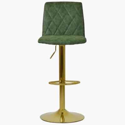 Arizona Bar Stool Aged Olive Green Leather & Gold Base