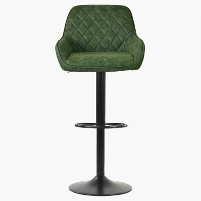 Arnside Bar Stool Aged Olive Green Leather & Black Base