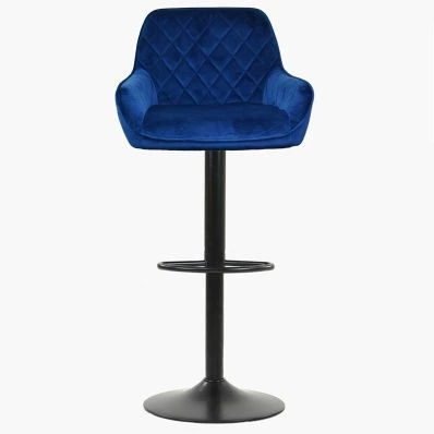 Arnside  Bar Stool Blue Velvet & Black Base