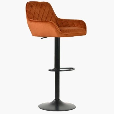 Arnside  Bar Stool Burnt Orange Velvet & Black Base