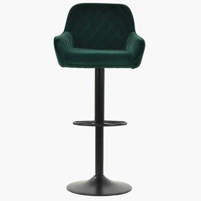 Arnside Bar Stool Emerald Green Velvet & Black Base