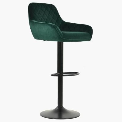 Arnside  Bar Stool Green Velvet & Black Base