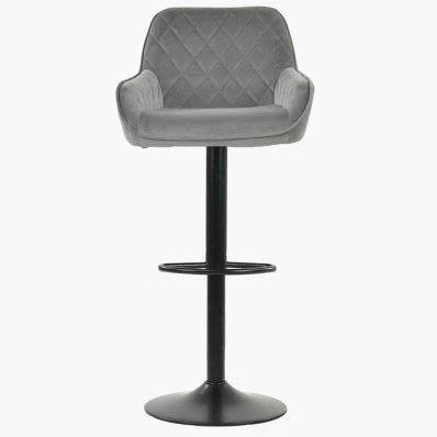 Arnside  Bar Stool Grey Velvet & Black Base
