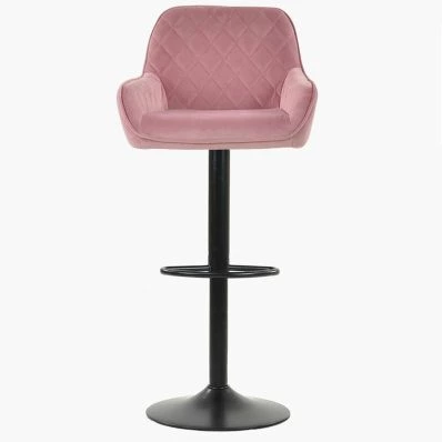 Arnside  Bar Stool Pink Velvet & Black Base