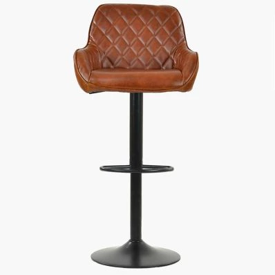 Arnside Bar Stool Tan Brown Leather & Black Base