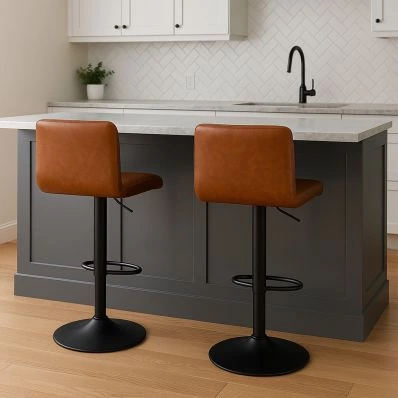 Aspen Bar Stool Vintage Tan Brown Leather & Black Base