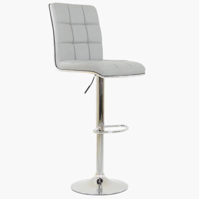 Atlanta Bar Stool Grey Leather & Chrome Base