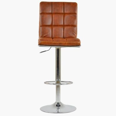 Atlanta Bar Stool Tan Brown Leather & Chrome Base
