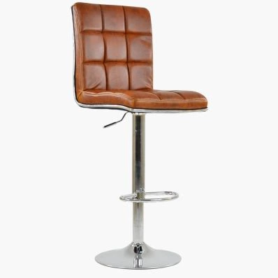 Atlanta Bar Stool Vintage Tan Brown Leather & Chrome Base