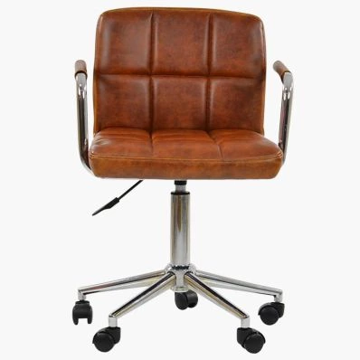 Bahama Office Chair Tan Brown Faux Leather & Chrome