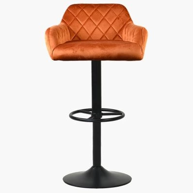 Bardon Bar Stool Burnt Orange Velvet & Black Base