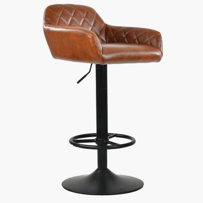 Bardon Bar Stool Vintage Tan Brown Leather & Black Base