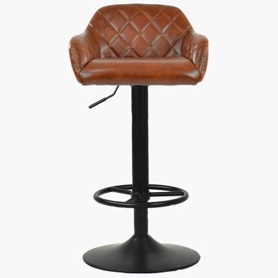 Bardon Bar Stool Tan Brown Leather & Black Base