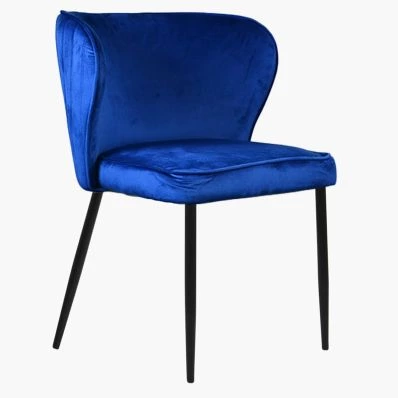Belisimo Dining Chair Blue Velvet & Black Legs