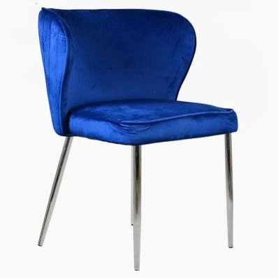 Belisimo Dining Chair Blue Velvet & Chrome Legs