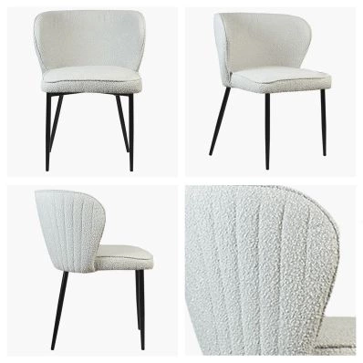 Belisimo Dining Chair Grey Boucle Fabric & Black Legs