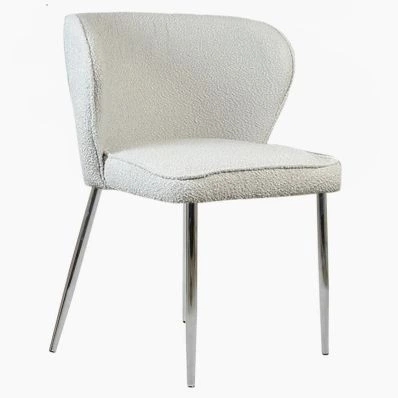 Belisimo Dining Chair Grey Boucle Fabric & Chrome Legs