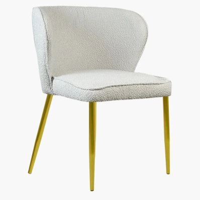 Belisimo Dining Chair Grey Boucle Fabric & Gold Legs