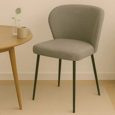 Belisimo Dining Chair Grey Boucle Fabric & Black Legs