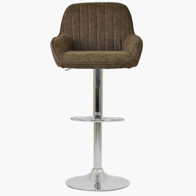 Blair Bar Stool Aged Brown Leather & Chrome Base