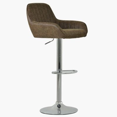 Blair Bar Stool Antique Brown Leather & Chrome Base