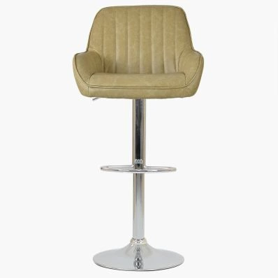 Blair Bar Stool Beige Cream Leather & Chrome Base