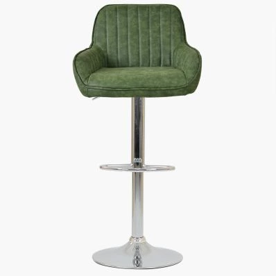 Blair Bar Stool Aged Olive Green Leather & Chrome Base