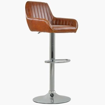 Blair Bar Stool Vintage Tan Brown Leather & Chrome Base