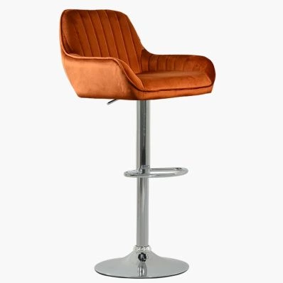 Blair Bar Stool Burnt Orange Velvet & Chrome Base