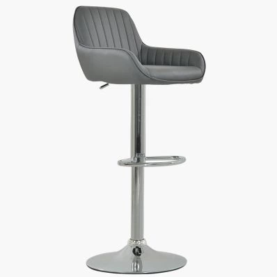 Blair Bar Stool Dark Grey Leather & Chrome Base