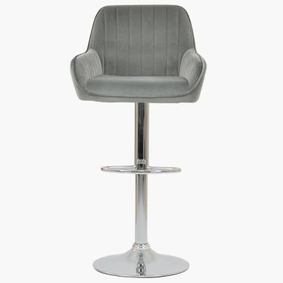 Blair Bar Stool Grey Velvet & Chrome Base