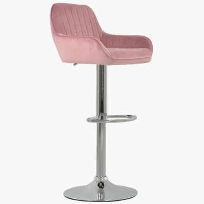 Blair Bar Stool Pink Velvet & Chrome Base