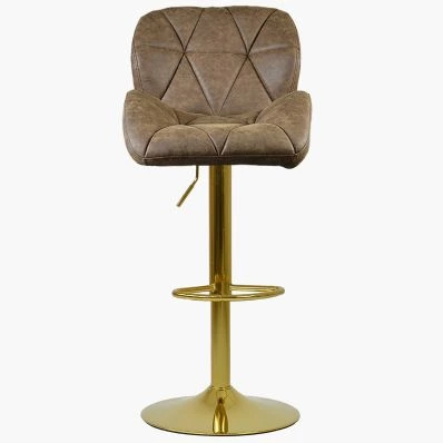 Bowston Bar Stool Aged Brown Leather & Gold Base