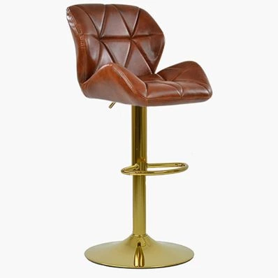 Bowston Bar Stool Vintage Tan Brown Leather & Gold Base