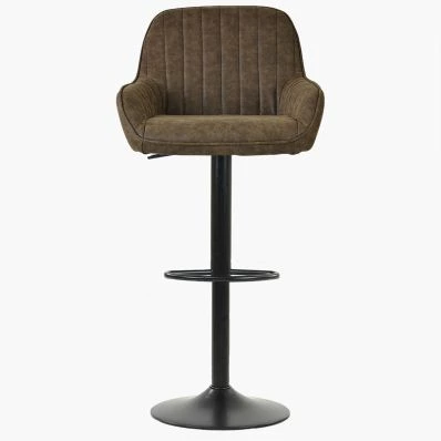 Bronx Bar Stool Aged Brown Leather & Black Base