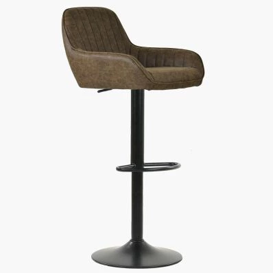 Bronx Bar Stool Antique Brown Leather & Black Base