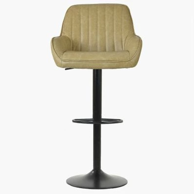 Bronx Bar Stool Beige Cream Leather & Black Base