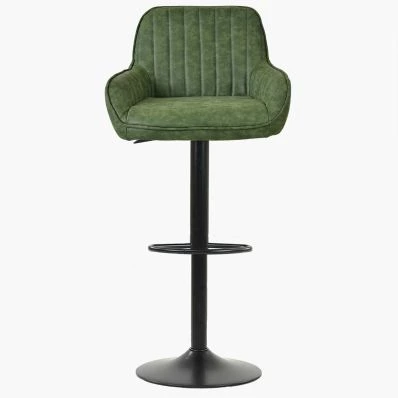 Bronx Bar Stool Aged Olive Green Leather & Black Base