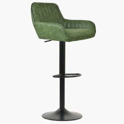 Bronx Bar Stool Vintage Green Leather & Black Base