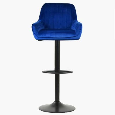 Bronx Bar Stool Blue Velvet & Black Base