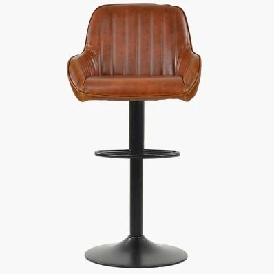 Bronx Bar Stool Tan Brown Leather & Black Base