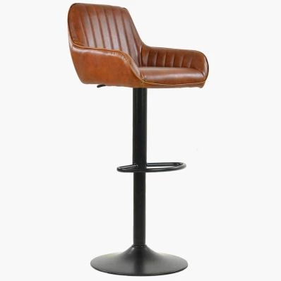 Bronx Bar Stool Vintage Tan Brown Leather & Black Base