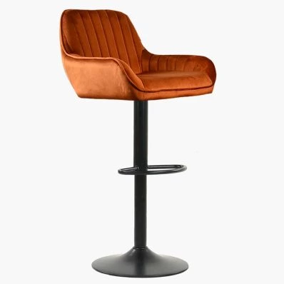 Bronx Bar Stool Burnt Orange Velvet & Black Base